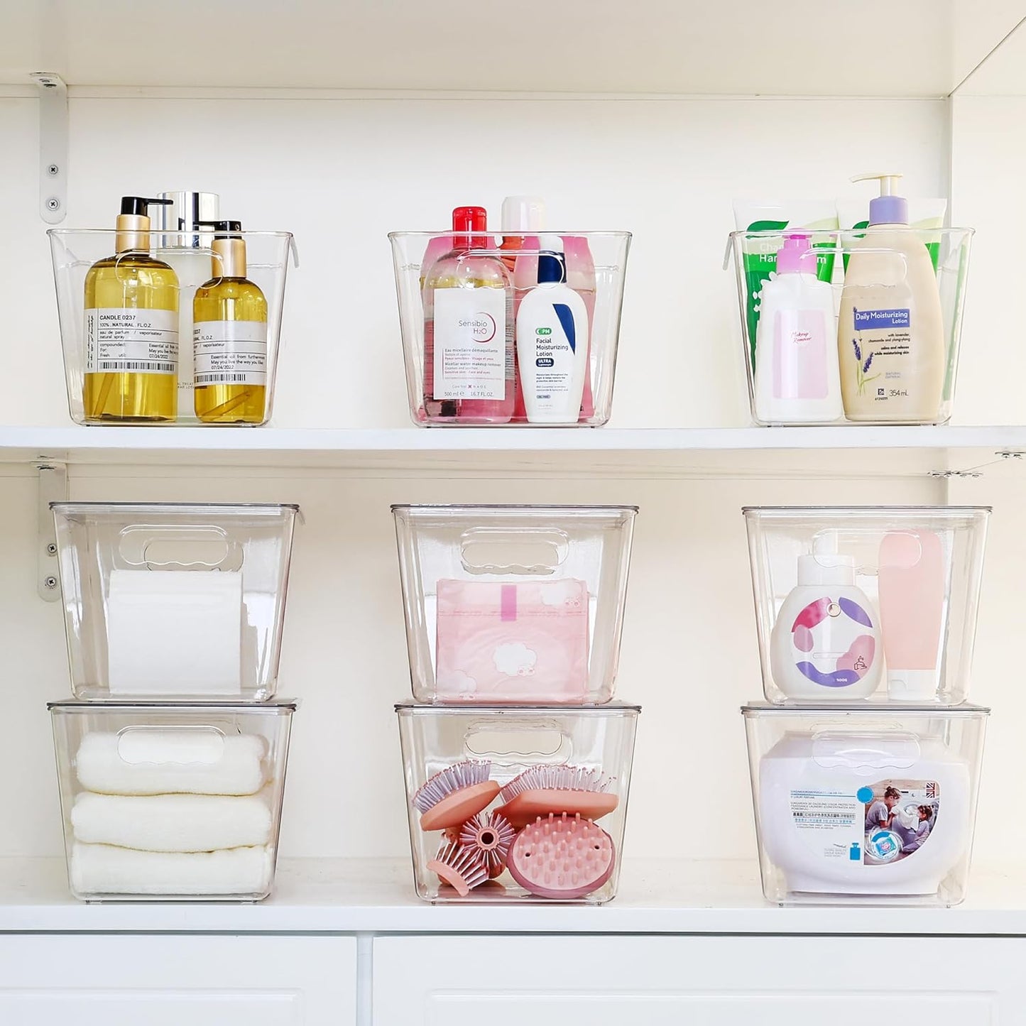 6 Pack Clear Stackable Storage Bins with Lids, Large Plastic Containers with Handle for Pantry Organizer and Storage,Perfect for Bathroom,Cabinet,Kitchen,Fridge,Closet Organization