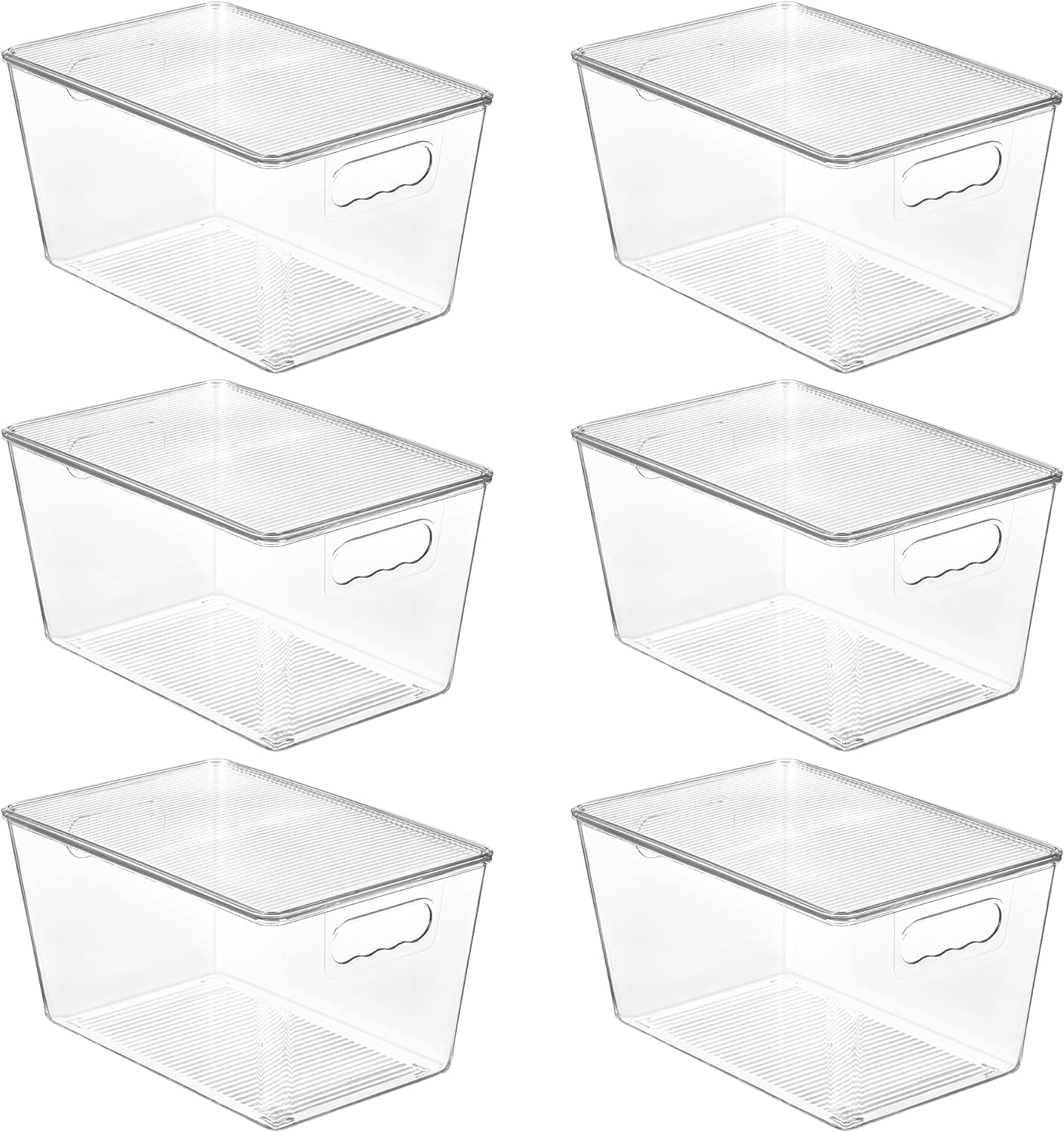6 Pack Clear Stackable Storage Bins with Lids, Large Plastic Containers with Handle for Pantry Organizer and Storage,Perfect for Bathroom,Cabinet,Kitchen,Fridge,Closet Organization