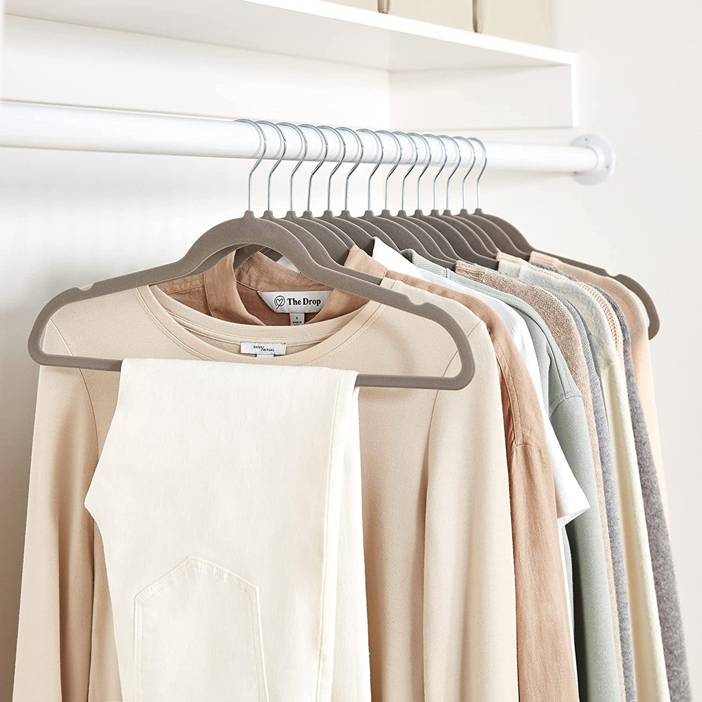 Slim, Velvet, Non-Slip Suit Clothes Hangers, Gray/Silver - Pack of 30