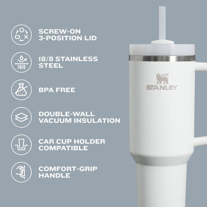 Quencher H2.0 Tumbler with Handle and Straw 30 Oz | Flowstate 3-Position Lid | Cup Holder Compatible for Travel | Insulated Stainless Steel Cup | Bpa-Free | Black 2.0