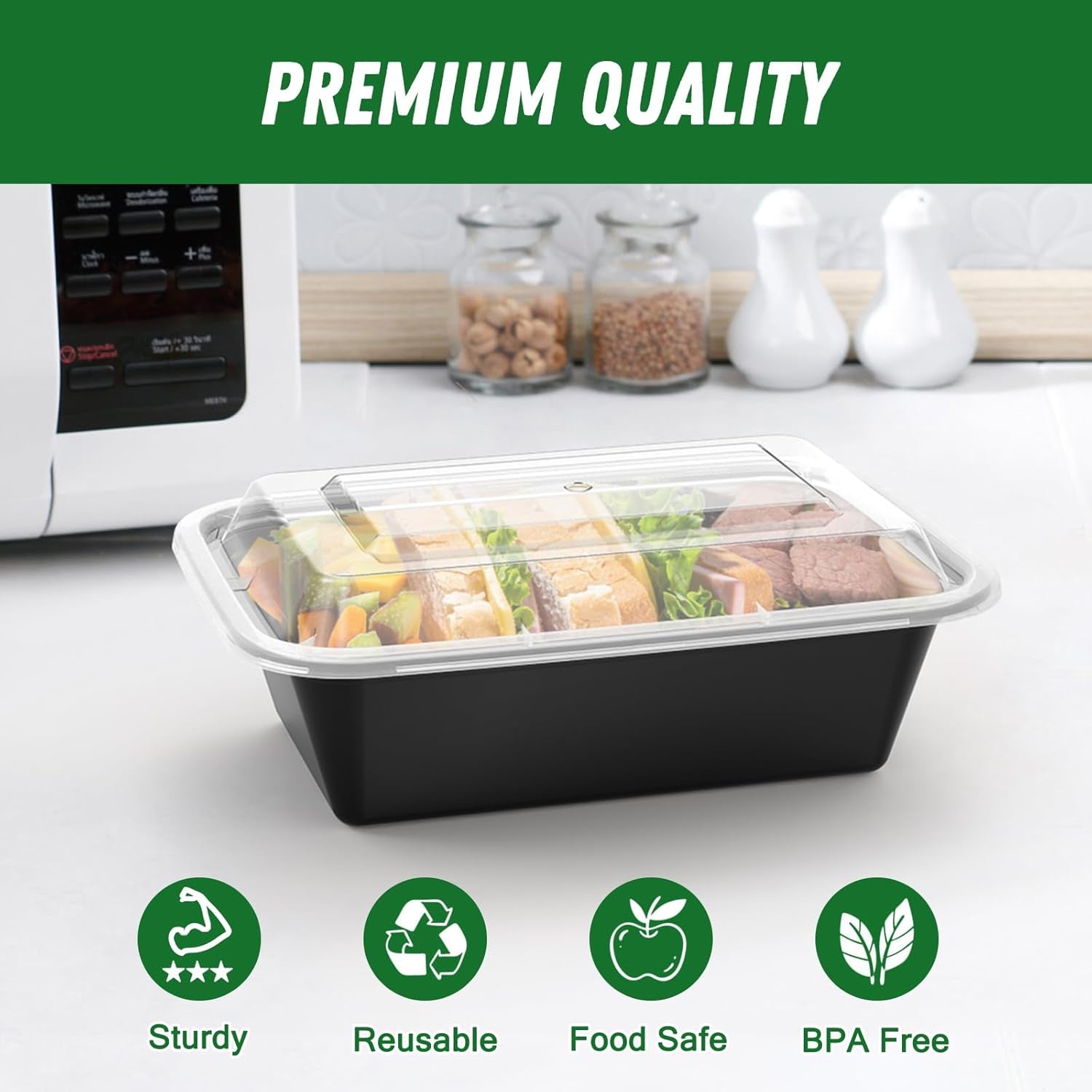 50 Pack (100-Piece) 24 Oz Meal Prep Containers Reusable with Lids, Sturdy Leakproof & Food Safe, Microwave, Freezer, Dishwasher Safe Prep Containers, to Go Take Out Plastic Food Storage