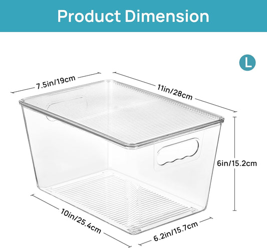 6 Pack Clear Stackable Storage Bins with Lids, Large Plastic Containers with Handle for Pantry Organizer and Storage,Perfect for Bathroom,Cabinet,Kitchen,Fridge,Closet Organization