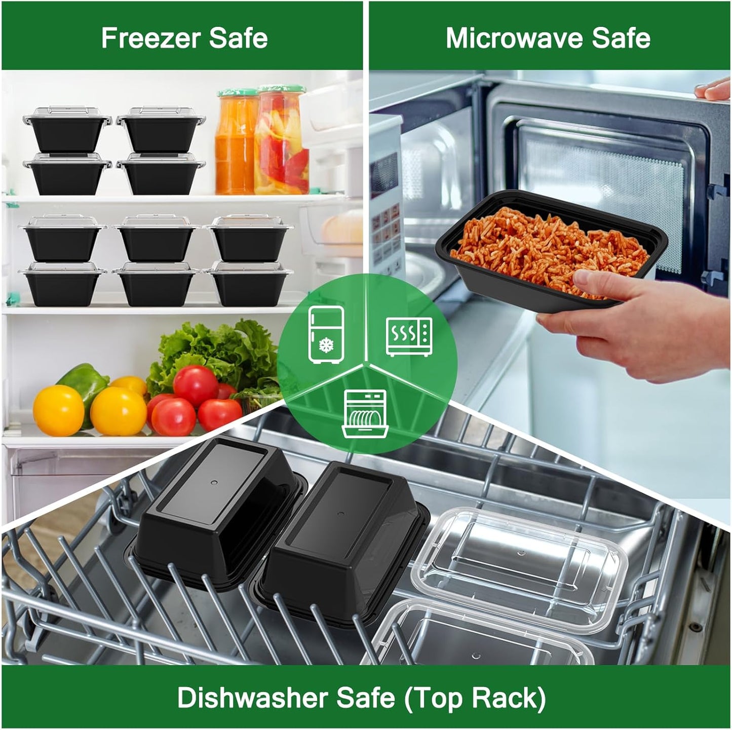 50 Pack (100-Piece) 24 Oz Meal Prep Containers Reusable with Lids, Sturdy Leakproof & Food Safe, Microwave, Freezer, Dishwasher Safe Prep Containers, to Go Take Out Plastic Food Storage