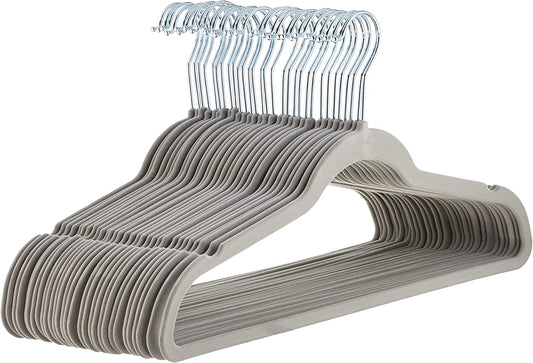 Slim, Velvet, Non-Slip Suit Clothes Hangers, Gray/Silver - Pack of 30
