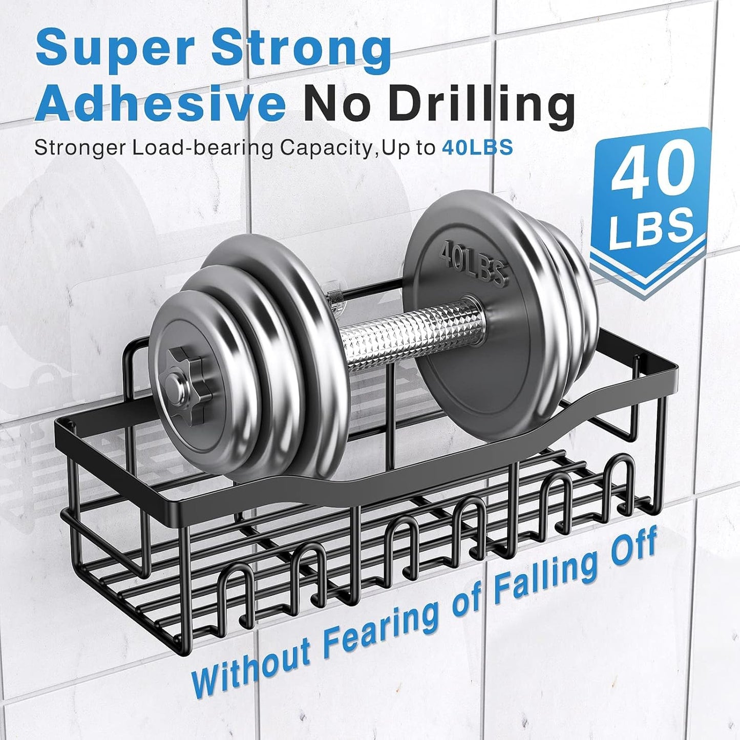 Adhesive Shower Caddy, 5 Pack Rustproof Stainless Steel Bath Organizers with Large Capacity, No Drilling Shelves for Bathroom Storage & Home Decor-Xl Size