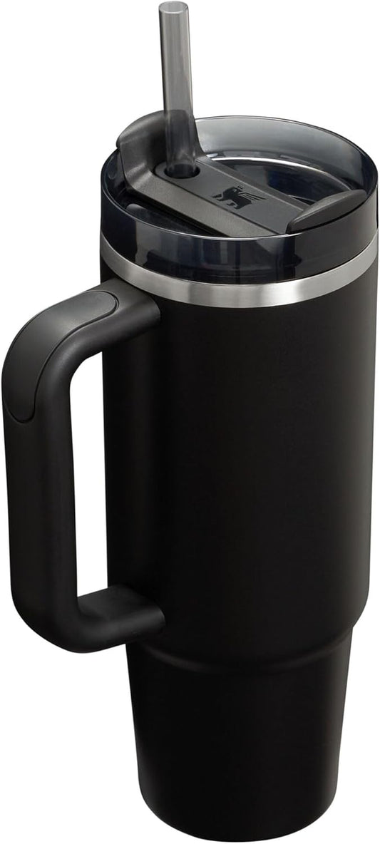 Quencher H2.0 Tumbler with Handle and Straw 30 Oz | Flowstate 3-Position Lid | Cup Holder Compatible for Travel | Insulated Stainless Steel Cup | Bpa-Free | Black 2.0