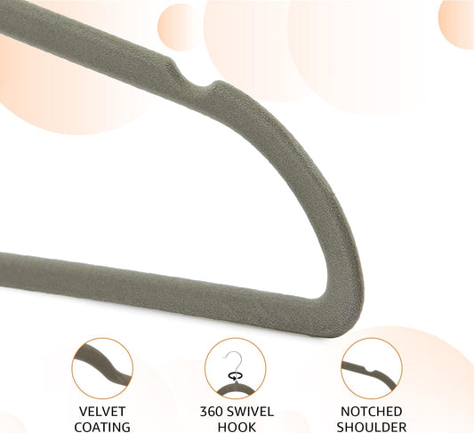 Slim, Velvet, Non-Slip Suit Clothes Hangers, Gray/Silver - Pack of 30