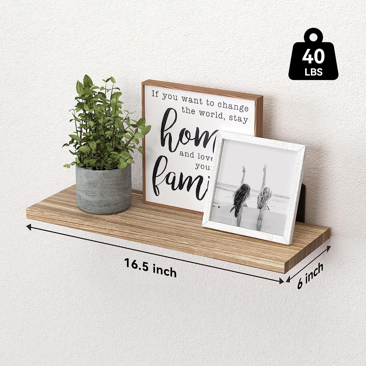 Wood Floating Shelves Set of 6, Shelves for Wall Decor, Farmhouse Shelf for Bedroom, Bathroom Storage Shelves, Book Shelves for Living Room - Rustic Brown