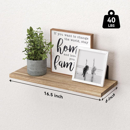 Wood Floating Shelves Set of 6, Shelves for Wall Decor, Farmhouse Shelf for Bedroom, Bathroom Storage Shelves, Book Shelves for Living Room - Rustic Brown